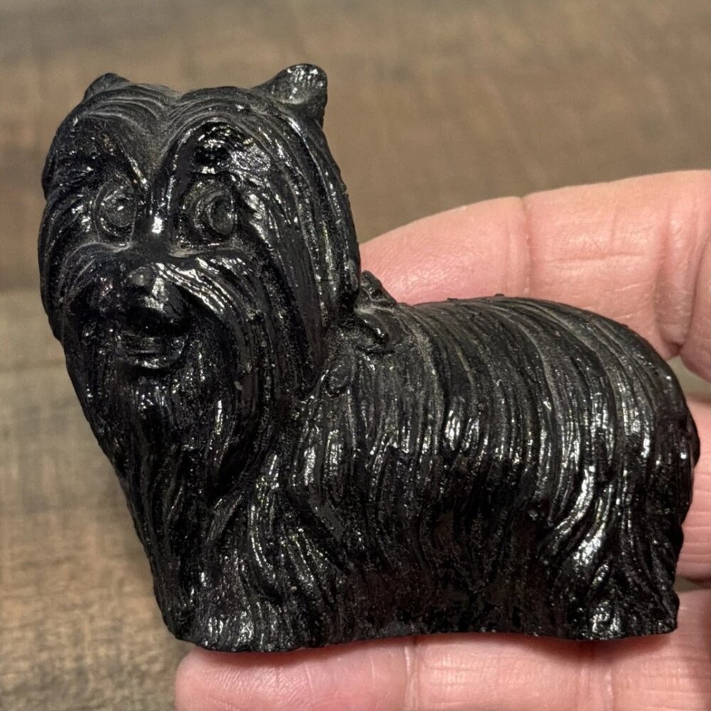 Vintage Handcrafted Black Yorkshire Terrier Resin Figurine MCM